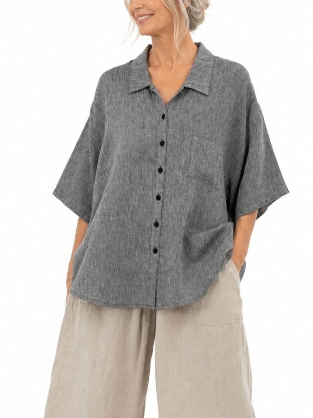 FLAX Jeanne Engelhart 100% Linen Oversized Button Shirt